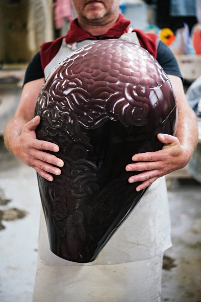 Gaea Pendant being carved in Murano glass