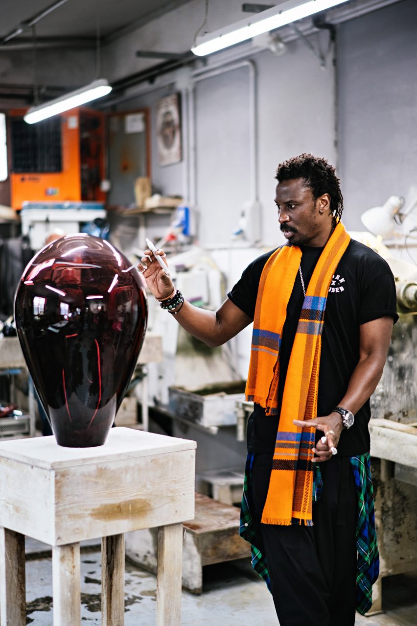 Ini Archibong in Murano with Gaea Pendant