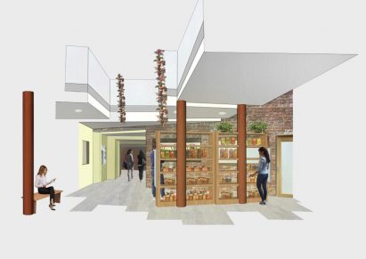 Interior render of a grocery space by a University for the Creative Arts student