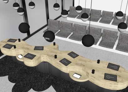Interior render of a waiting space by student at L'Ecole de Design