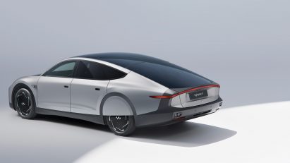 A silver electric Sedan car