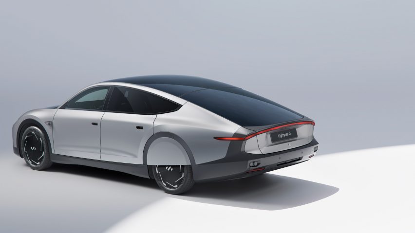 A silver electric Sedan car