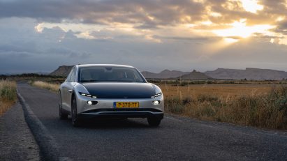 A silver Lightyear 0 car