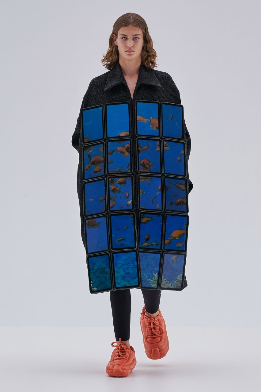 Loewe Spring Summer 2023 featured plants growing from shoes and screens fixed to coats