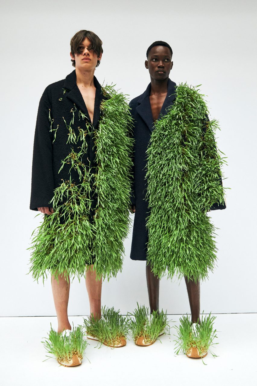 Loewe Spring Summer 2023 featured plants growing from shoes and screens fixed to coats