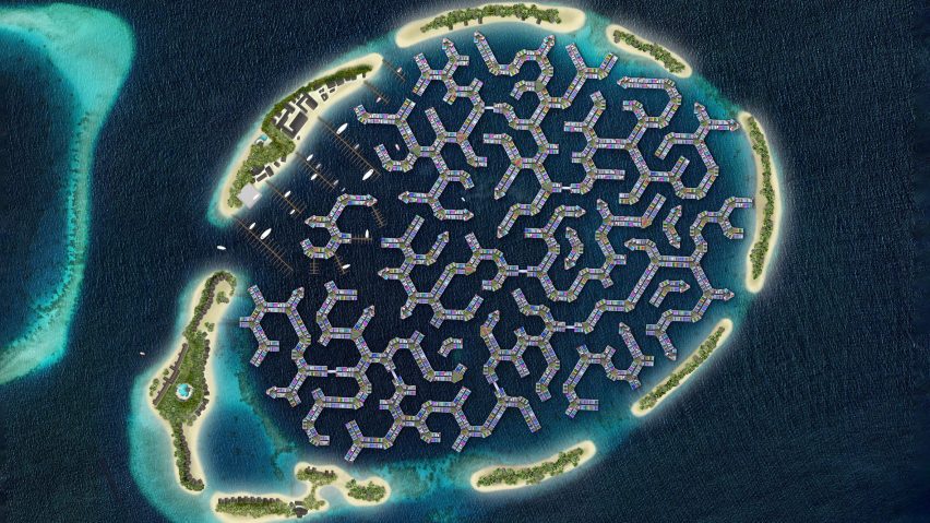 Maldives Floating City render from above