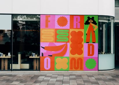A colourful mural showcasing a diverse hair brand