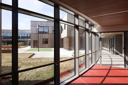 Glass-lined corridor of Iceland care home