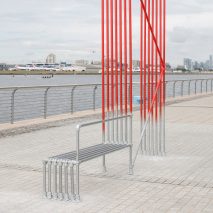 A Cautionary Bench/Mark bench at Royal Docks