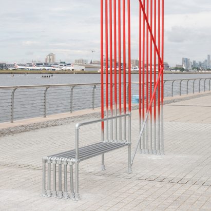 A Cautionary Bench/Mark bench at Royal Docks