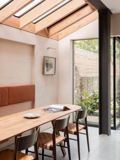 Dining room with plaster walls