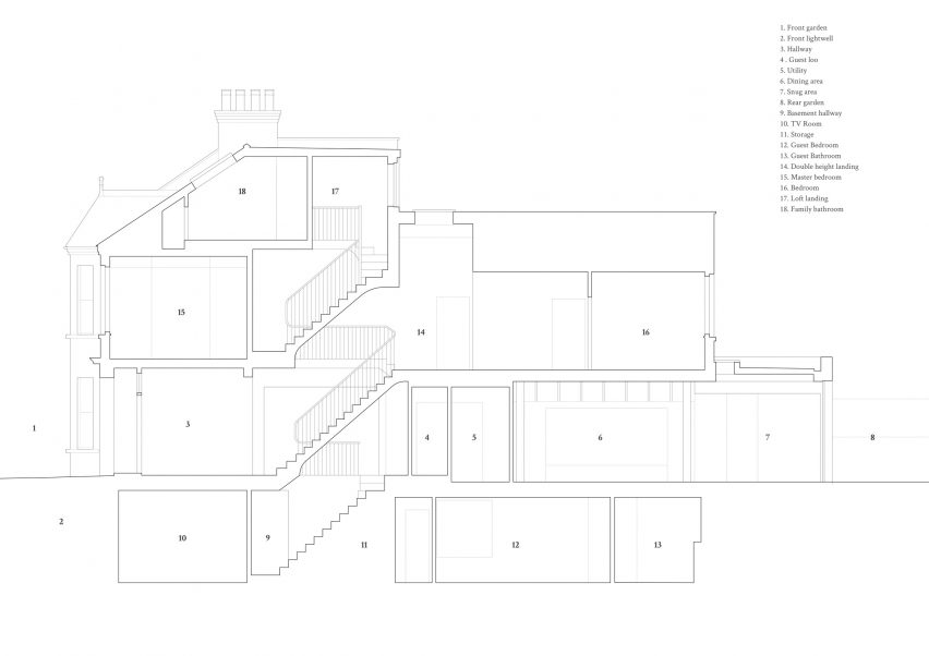 Section of Pink House by Oliver Leech Architects