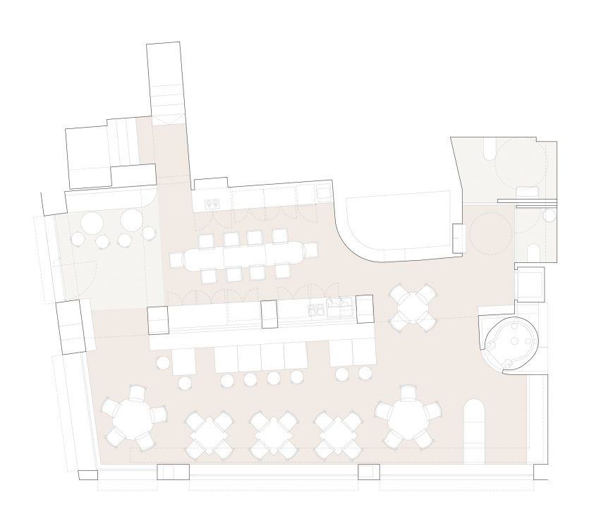 Floorplan of Plantea Estudio's Hermosilla restaurant in Madrid