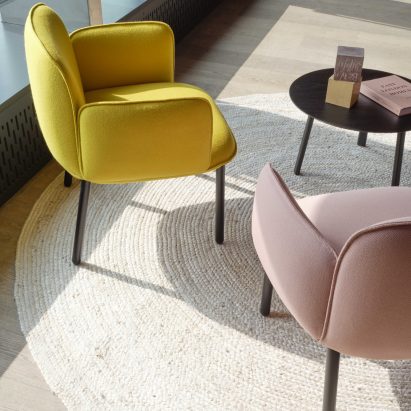 Yellow and pink Plum chairs by Gabbertas Studio for Allermuir