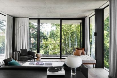 Living room with floor-to-ceiling windows