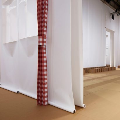 Interior image of the Prada Spring Summer 2023 menswear show space by AMO
