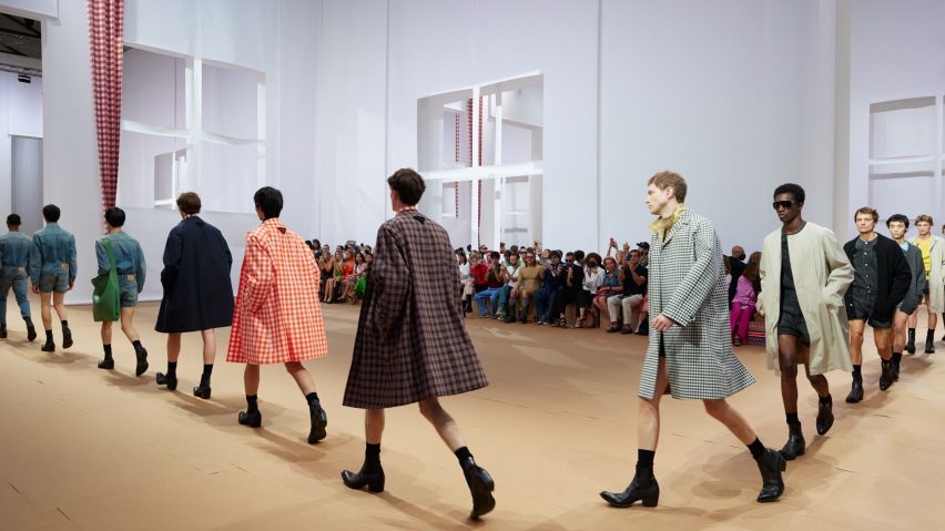 Image of models walking the runway at the Prada show