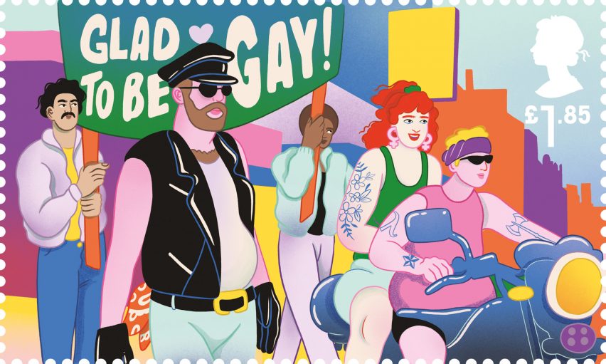An illustration of a group of Pride protesters marchin