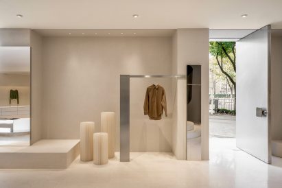 Interiors of QYF fashion boutique with linear metal rails
