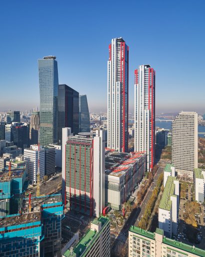Image of Parc. 1 from above showing its two office towers