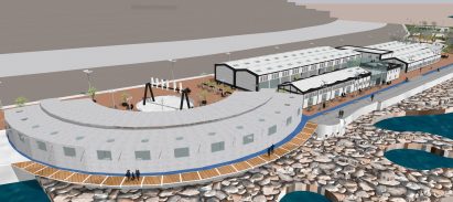 Render of a waterfront revitalisation student architecture project