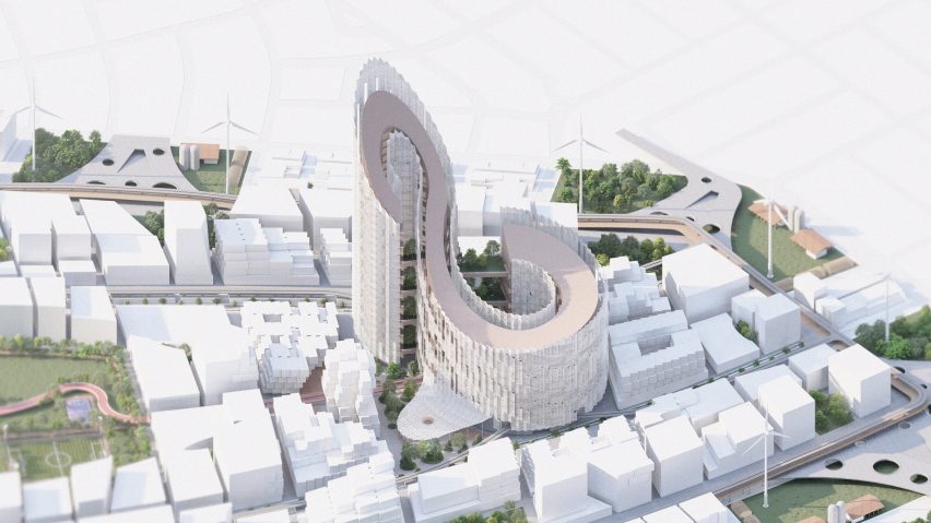 Aerial render of a student architecture project