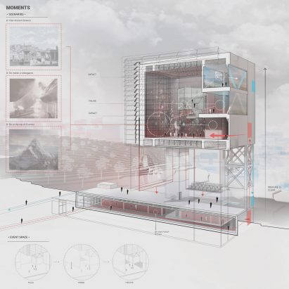Architectural drawing of a museum by an architecture student