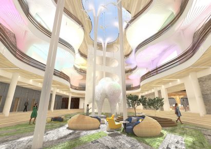 Interior render of a study area
