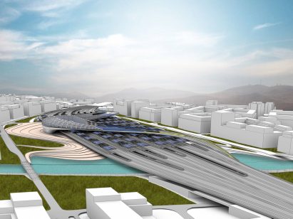 Render of a city with intertwining roads