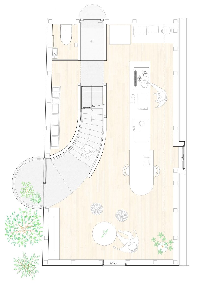 First floor plan of Scenery Scooping House by Not Architects Studio