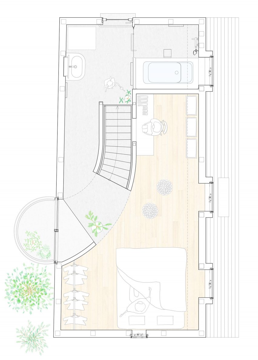 Second floor plan of Scenery Scooping House by Not Architects Studio