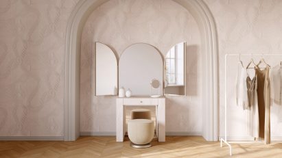 Vanity dressing table in enclave with seat