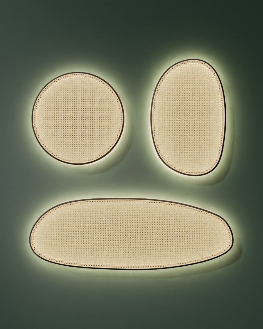 Three different shapes of Sisu lamps with rattan fronts