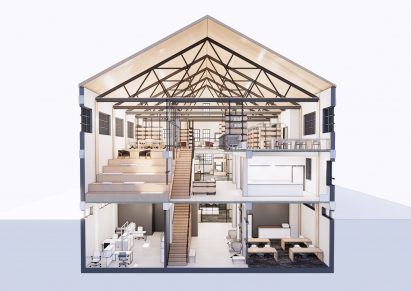 Perspective section of a gabled building by by Stephanie Wilburn at Virginia Commonwealth University