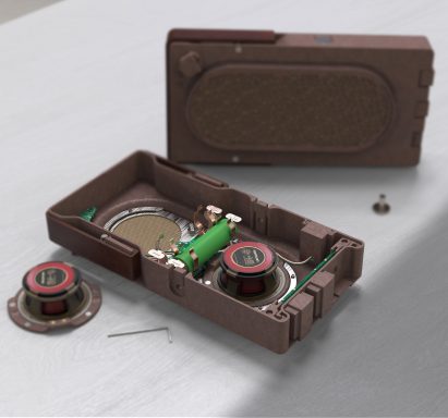 Colourful visualisation of speaker being disassembled