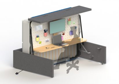Flexible bedroom furniture transforming from bed to desk
