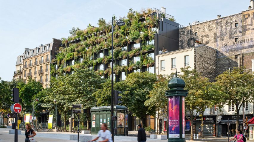 Vertical garden across facade of Villa M hotel