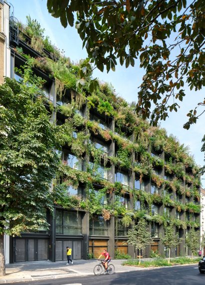 Plant-covered exterior of Villa M in Paris