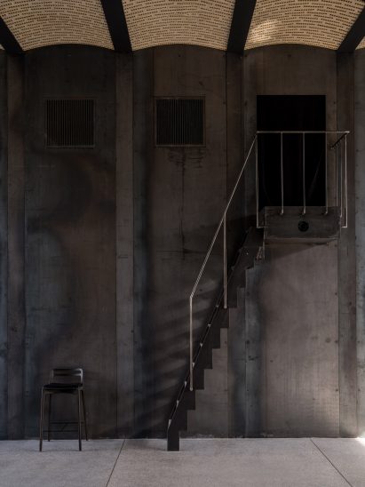 A vaulted brick ceiling inside Vipp Garage