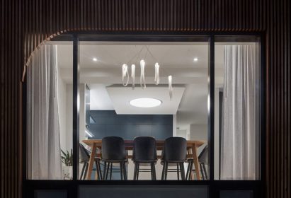 Dining room with Bocci's 87 series lighting