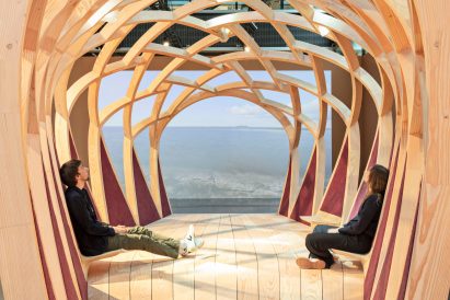 Wooden pavilion with an arched roof