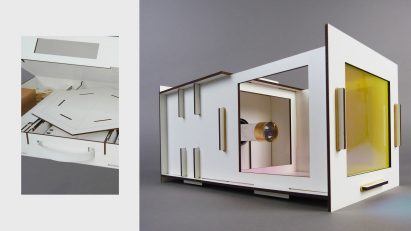 A theme kit made from wood with yellow panel
