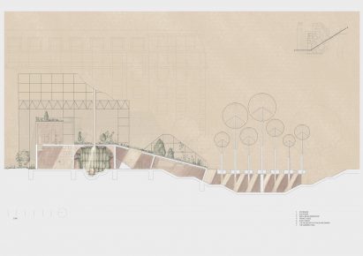 A representation of a public garden, workshop and living quarters