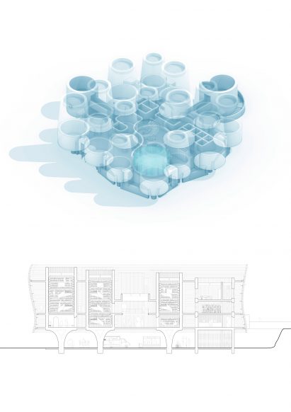 A render for steam-filled spaces where people can meet