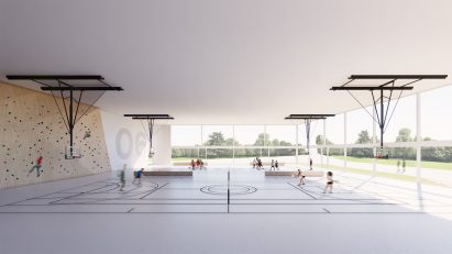 A render of a white recreational sports space in Portsmouth
