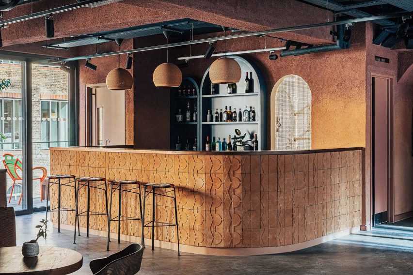 Bar inside The Africa Centre in London, designed by Freehaus