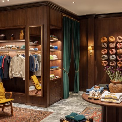 Walnut cabinetry in Sarita Posada's Aimé Leon Dore store in Soho