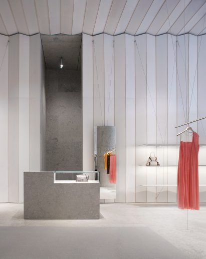 Limestone display counter