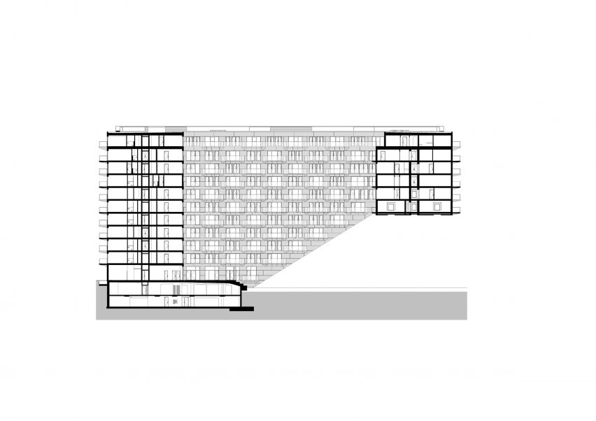 Sluishuis housing block by BIG and Barcode Architects cantilevered over IJ lake