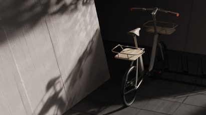 Pendler e-bike parked at cycle parking in a concrete urban environment